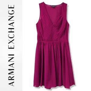 ARMANI EXCHANGE Sleeveless Pleated Fromt V-neck Fuschia Berry Pink Dress, Size 4